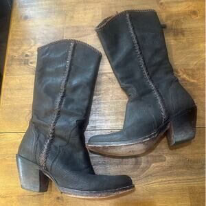 Lucchese Brown Woven Leather Western Boots Rare Sz 7 B Women's Braided Handmade